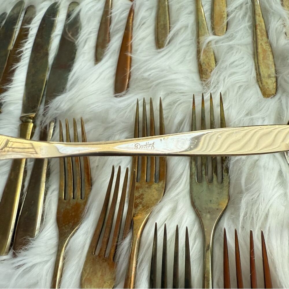 Dorling | Vintage Gold Dirilyte Golden Autumn Symphony Goldware Dinner Flatware - Picture 4 of 7